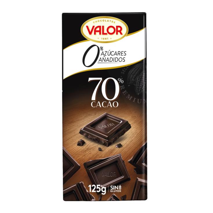 CHOCOLATE NEGRO 70% SIN AZUCAR, 125GR VALOR