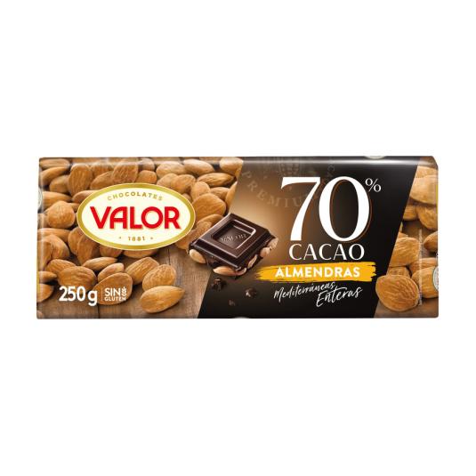 CHOCOLATE NEGRO 70% Y ALMENDRAS, 250GR VALOR