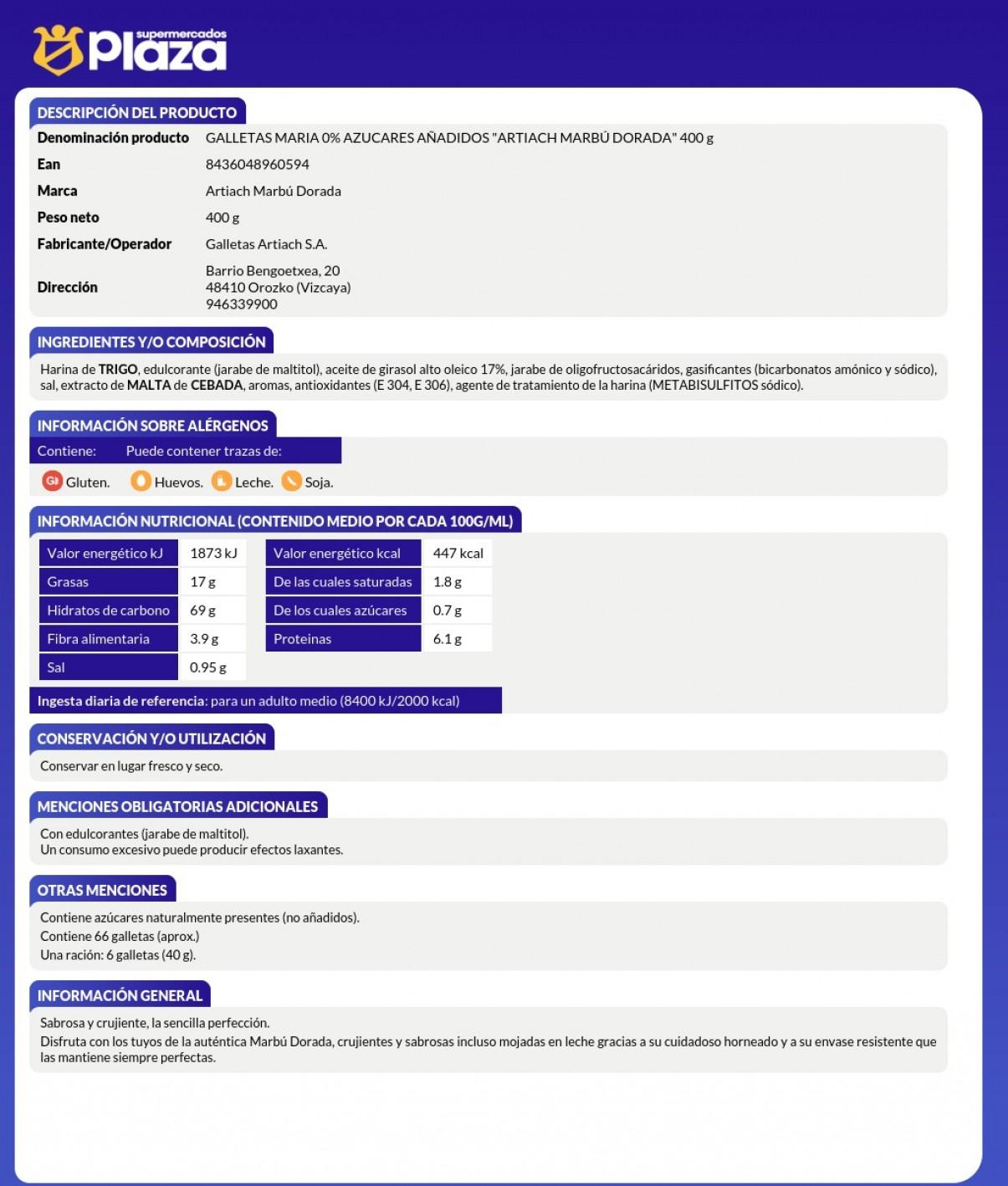 GALLETAS MARBU 0%, 400GR ARTIACH