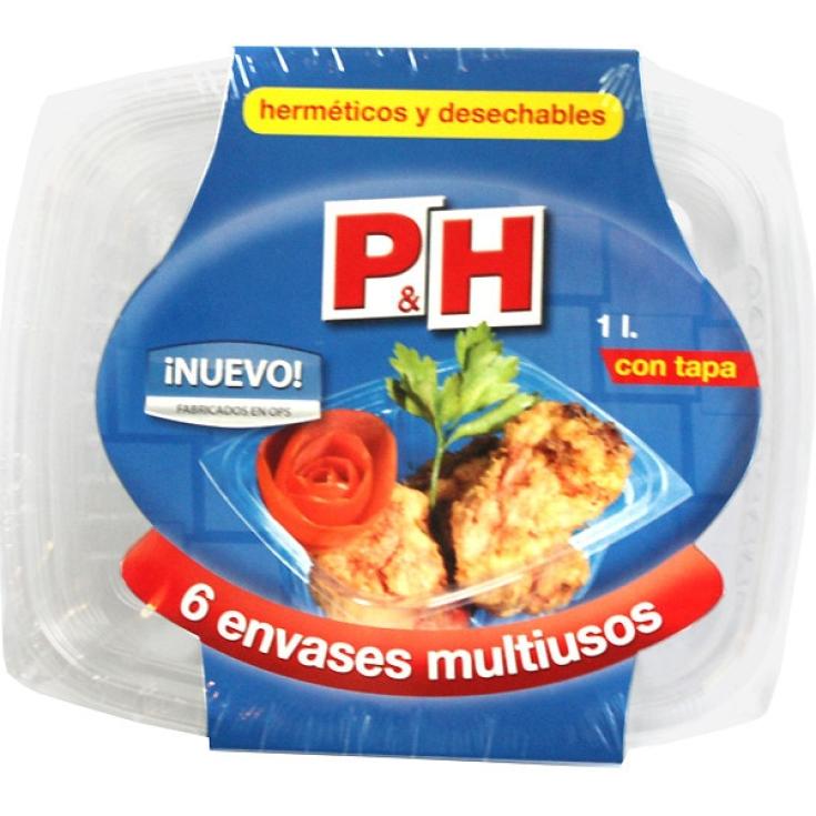 6 RECIPIENTE MULTIUSOS HERMETICO TAPA,1L P&H