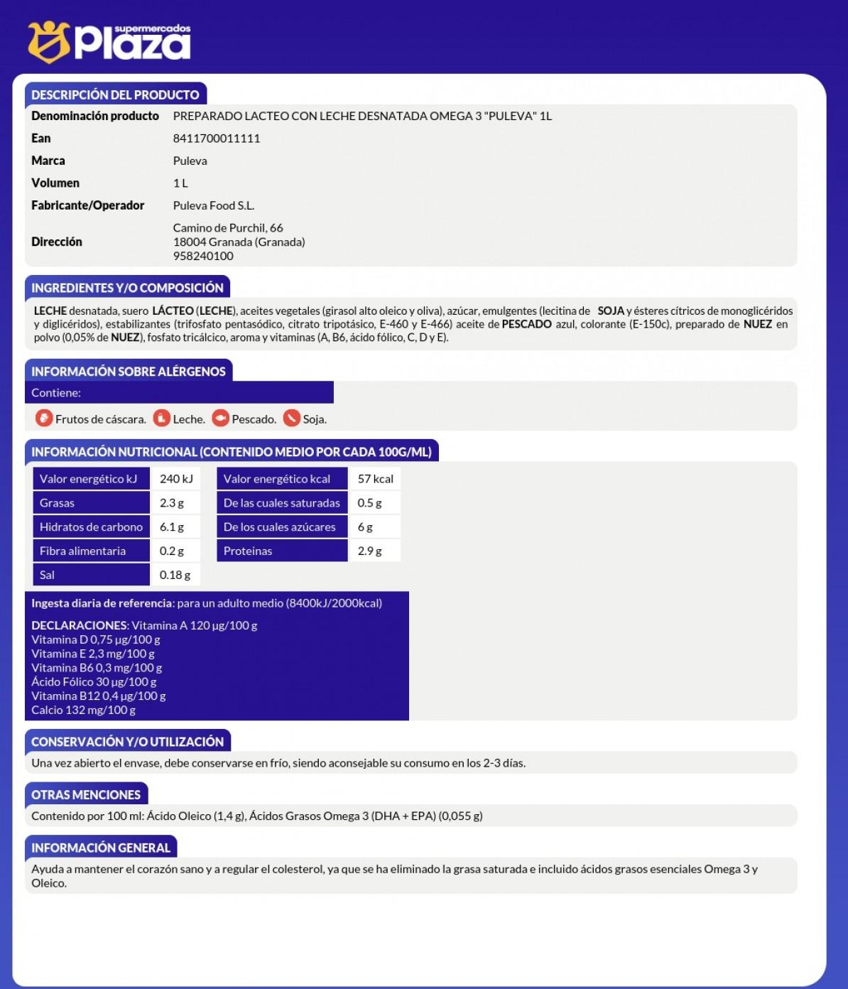 PREPARADO LACTEO CON OMEGA 3, 1L PULEVA