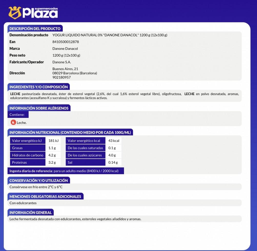 DANACOL NATURAL, 12X100GR DANONE