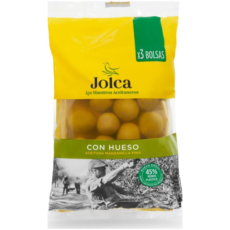 ACEITUNAS MANZANILLA CON HUESO, 3X65G JOLCA