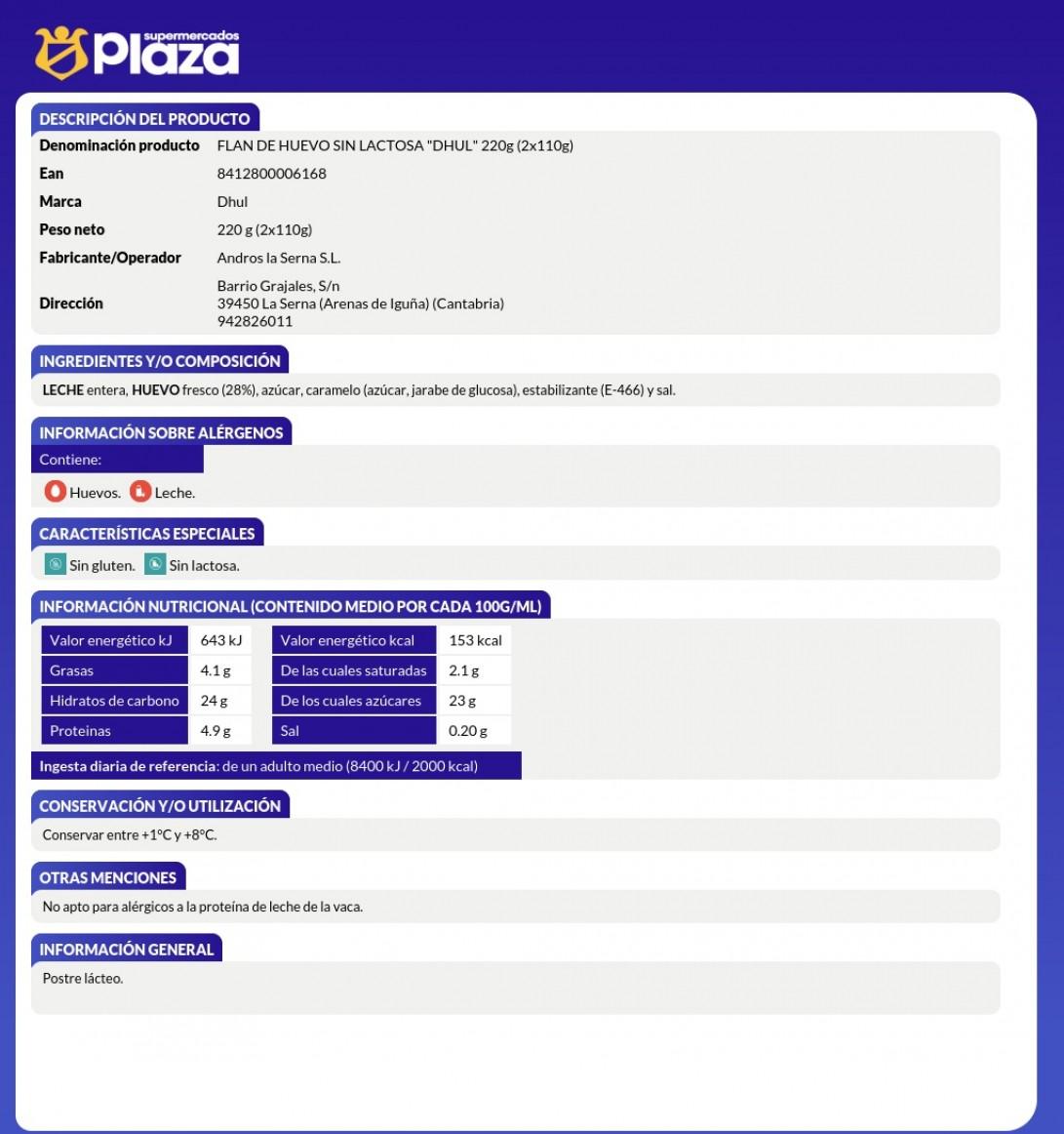 FLAN DE HUEVO SIN LACTOSA P4X 440G DHUL